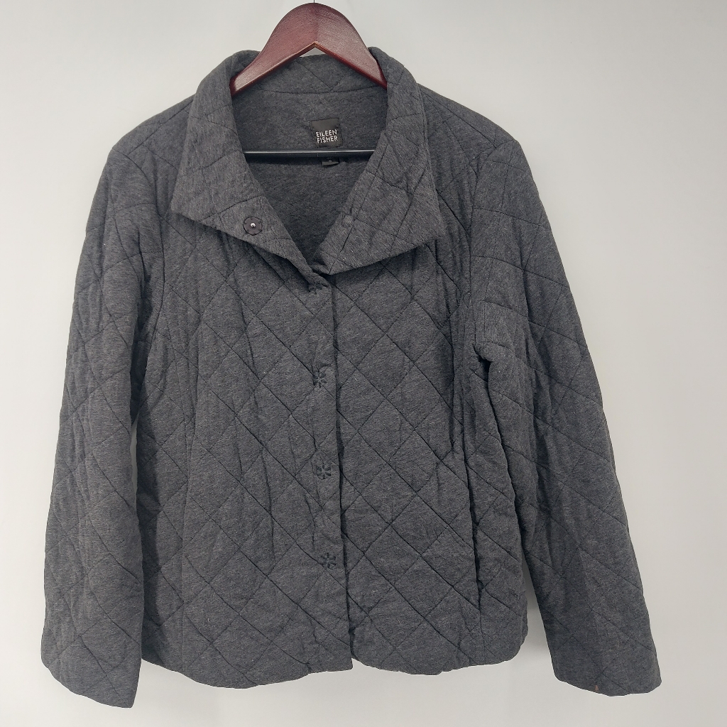 Eileen Fisher Cotton Quilted Black Jacket Size Medium